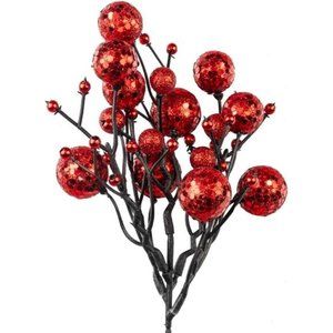 Red Christmas Berry Picks Decor Pack of 9 Artificial Glittered Berries Stems